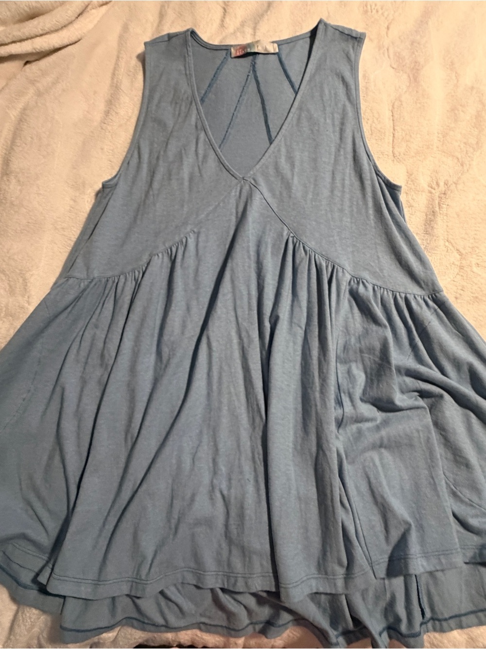 Free People Dusty Blue V-Neck Mini Swing Dress